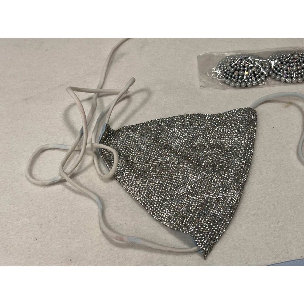 Hot & Delicious Rhinestone Bikini Set Festival Swimwear Silver Size L - Picture 4 of 15